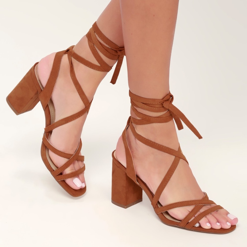 Lulu's Ashton Cognac Suede Lace-Up Heels